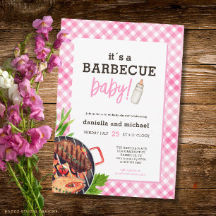 Convite Chá de Bebê Barbecue Xadrez Rústico