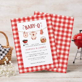 Convite Chá de Bebê BBQ Rustico Xadrez Vermelho