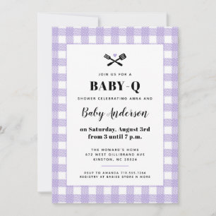 Convite Chá de Bebê BBQ Xadrez Gingham Lilás Suave