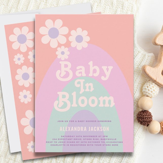 Convite Chá de Bebê Bebê em Flor Boho Dália Arco-íris (Baby in bloom boho rainbow girl baby shower invitation)