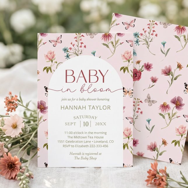 Convite Chá de Bebê Bebê em Flor Silvestre Rosa (Criador carregado)