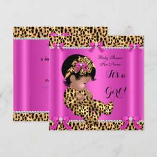 Convite Chá de Bebê Bebê Menina Bonita Leopardo Rosa Quent