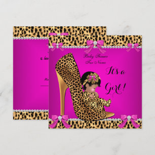Convite Chá de Bebê Bebê Menina Bonita Leopardo Sapato Ros