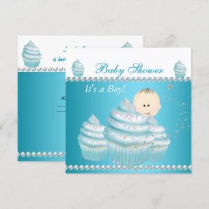 Convite Chá de Bebê Bebê Menino Azul Cupcake Sprinkle