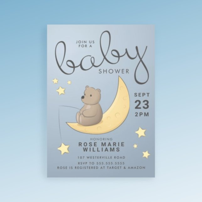 Convite CHÁ DE BEBÊ | Bebê Urso Lua e Estrelas (Criador carregado)