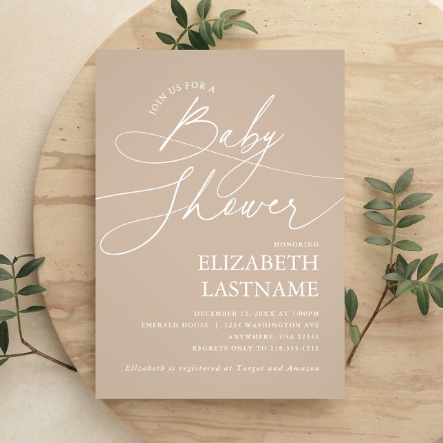 Convite Chá de Bebê Bege Minimalista (Minimalist Beige Baby Shower Invitation)