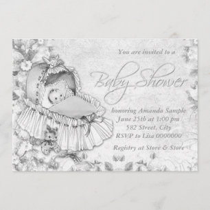 Convite Chá de Bebê Berço Branco Vintage