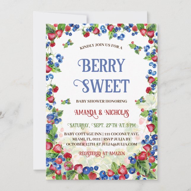 Convite Chá de Bebê Berry Doce  (Frente)