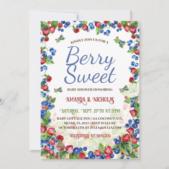 Convite Chá de Bebê Berry Sweet Summer  (Frente)