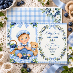Convite Chá de bebê Berry Sweet Xadrez Azul Mirtilo