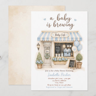 Convite Chá de Bebê Blue Baby Is Brewing Café