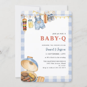 Convite Chá de Bebê Blue Gingham Backyard Baby Q