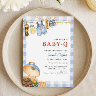 Convite Chá de Bebê Blue Gingham Backyard Baby Q