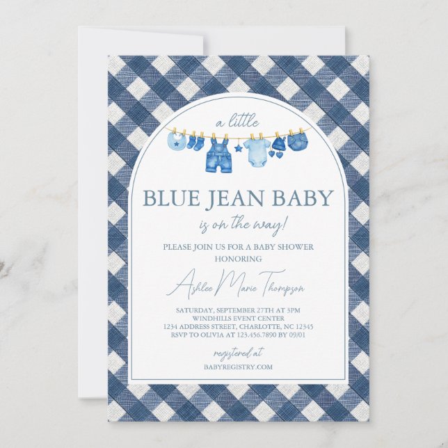 Convite Chá de Bebê Blue Jean (Frente)