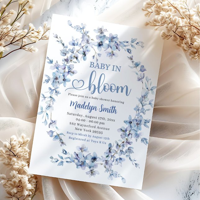 Convite Chá de Bebê Blue Meadow Boho Baby in Bloom (Criador carregado)