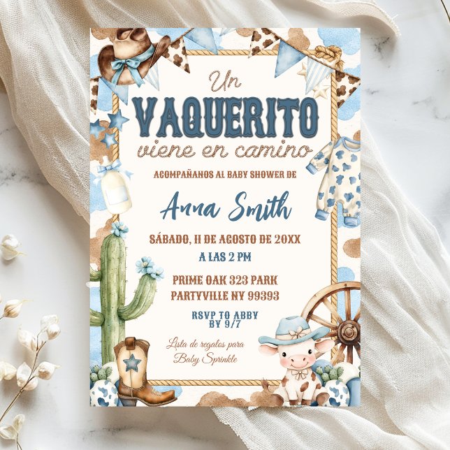 Convite Chá de Bebê Blue Vaquerito Espanhol (Criador carregado)