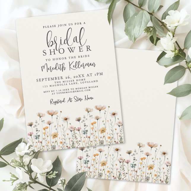 Convite Chá de Bebê Bohemiano com Flores Silvestres (Boho Wildflower Bridal Shower Invitation)