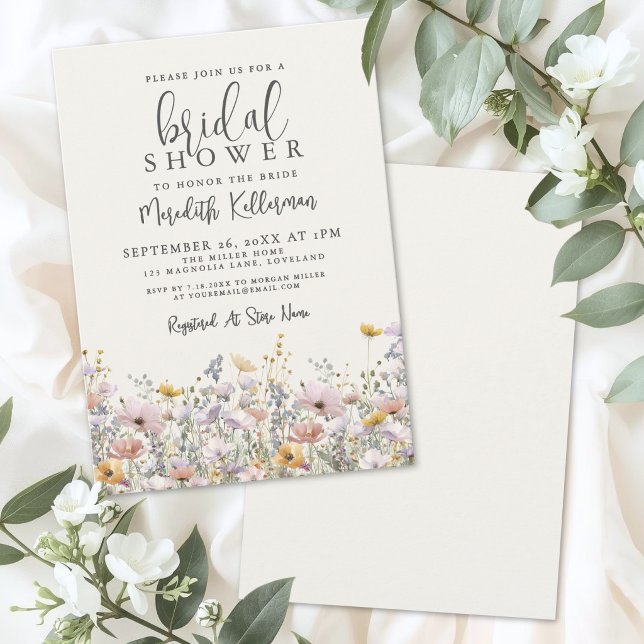 Convite Chá de Bebê Bohemiano com Flores Silvestres (Boho Wildflower Bridal Shower Invitation)