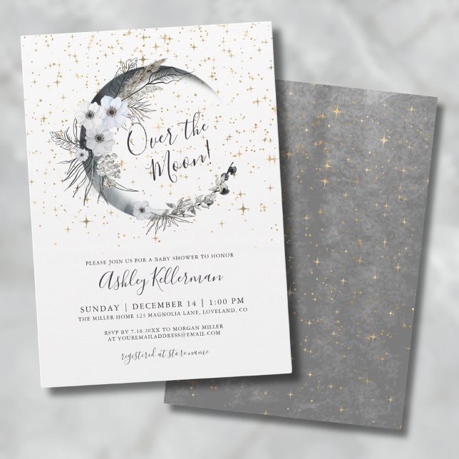 Convite Chá de Bebê Boho Além da Lua (Over The Moon Boho Baby Shower Invitation)
