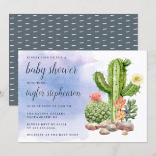 Convite Chá de Bebê Boho Aquarela Suculentas Cactus