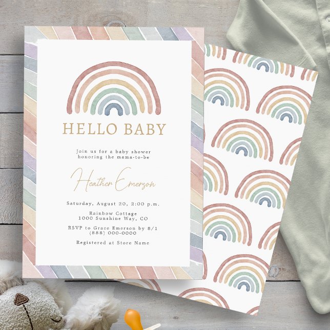 Convite Chá de Bebê Boho Arco-Íris (Boho Watercolor Rainbow Baby Shower Invitation by Painted Paperie
)