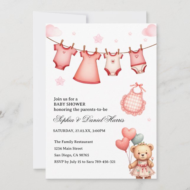 Convite Chá de Bebê Boho Bear (Frente)