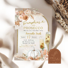 Convite Chá de Bebê Boho Bege Marfim Abóbora & Prosecco