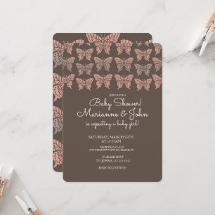 Convite Chá de Bebê Boho Butterfly Rosa e Marrom 