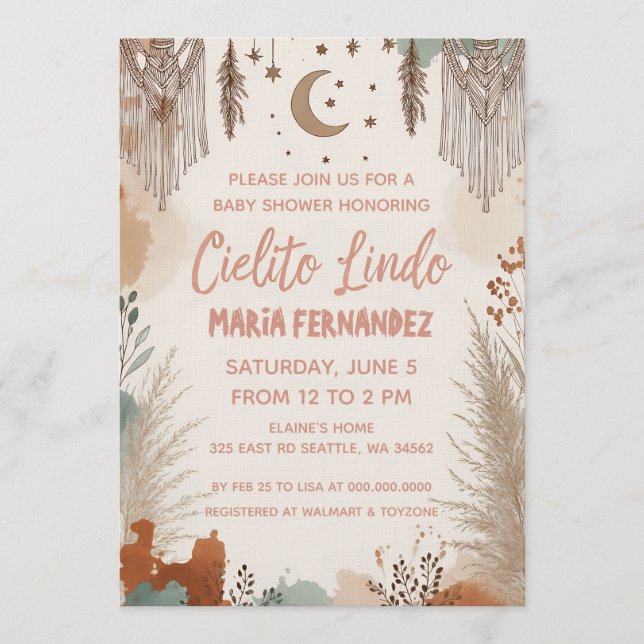 Convite Chá de Bebê Boho Cielito Lindo (Frente)