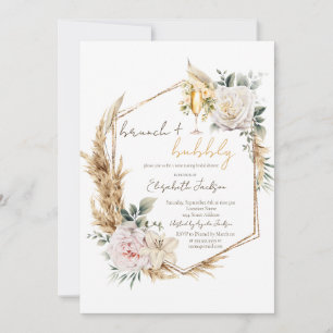 Convite Chá de Bebê Boho com Flores de Pampas e Espumante