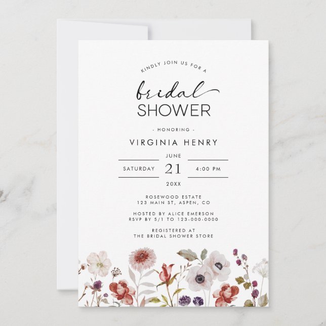 Convite Chá de Bebê Boho com Flores Modernas (Frente)