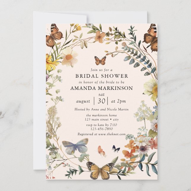 Convite Chá de Bebê Boho de Flores Silvestres e Borboletas (Frente)