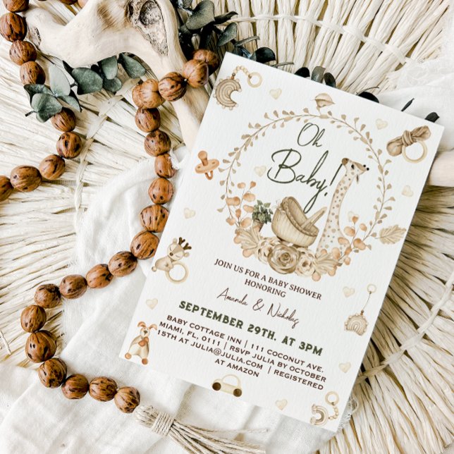 Convite Chá de Bebê Boho de Girafa (Criador carregado)