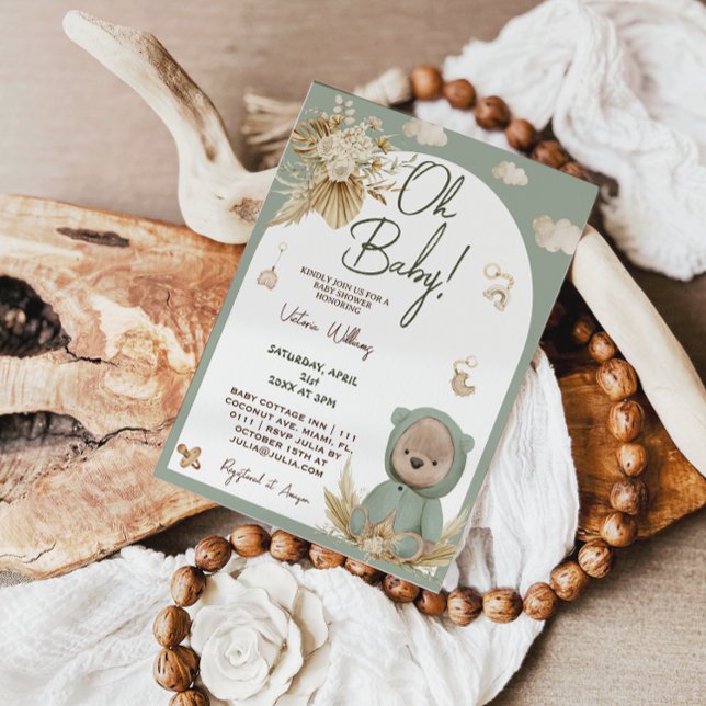 Convite Chá de Bebê Boho de Urso de Pelúcia & Brinquedos p (Criador carregado)