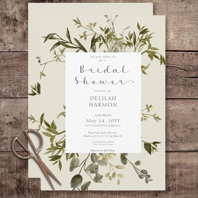 Convite Chá de Bebê Boho Delicado com Folhagens (Delicate Boho Greenery Bridal Shower Invitation)