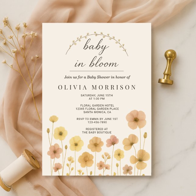 Convite Chá de Bebê Boho Elegante Bebê em Flor (Criador carregado)