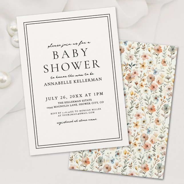 Convite Chá de Bebê Boho Elegante de Flores Silvestres (Boho Botanical Elegant Wildflower Baby Shower Invitation)