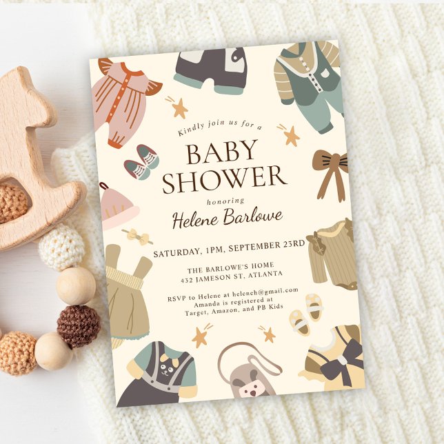 Convite Chá de Bebê Boho Elegante Moderno Neutro em Gênero (Gender Neutral Modern Elegant Boho Baby Shower Invitation)