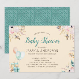 Convite Chá de Bebê Boho em Aquarela Elegante