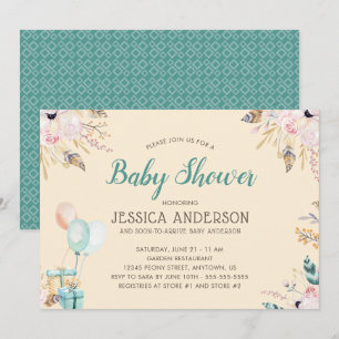 Convite Chá de Bebê Boho em Aquarela Elegante