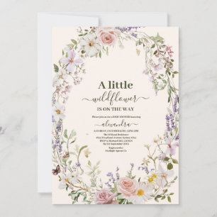 Convite Chá de Bebê Boho Flor Silvestre Rosa Elegante