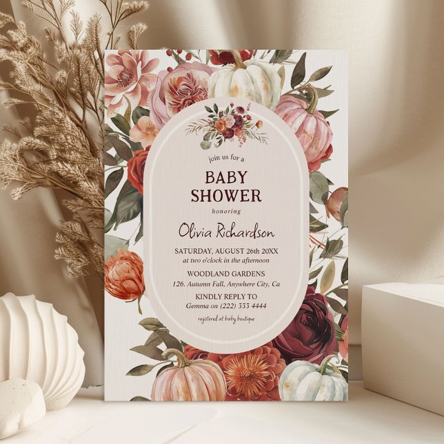 Convite Chá de Bebê Boho Floral de Abóbora de Outono (Criador carregado)