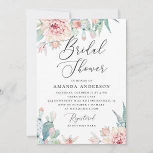Convite Chá de Bebê Boho   Floral de Cacto em Aquarela