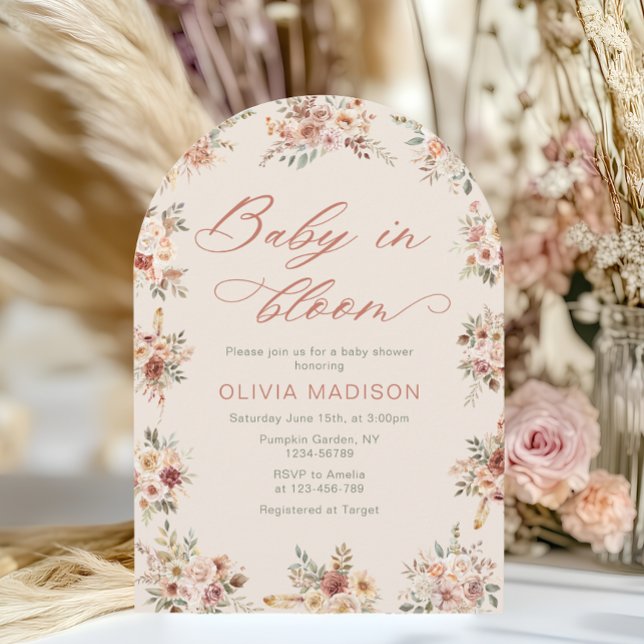 Convite Chá de Bebê Boho Floral Elegante (Criador carregado)