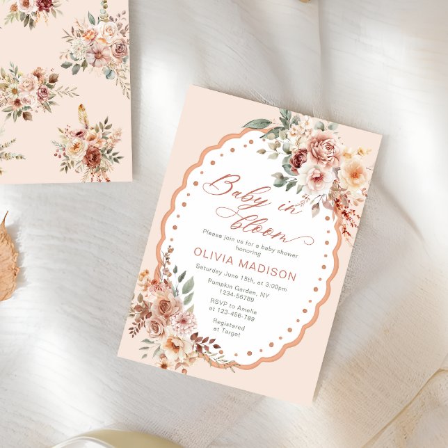 Convite Chá de Bebê Boho Floral Outono Bebê em Flor (Criador carregado)