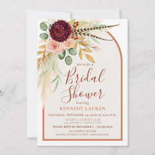 Convite Chá de Bebê Boho Floral Terracota com Grama das Pa