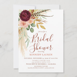 Convite Chá de Bebê Boho Floral Terracota com Grama das Pa