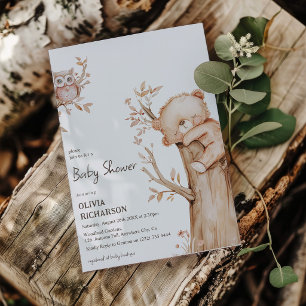 Convite Chá de Bebê Boho Floresta Urso & Árvore