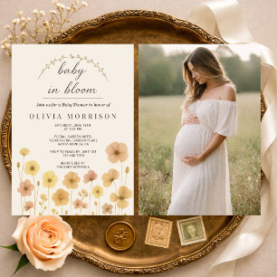 Convite Chá de Bebê Boho Foto Bebê em Flor