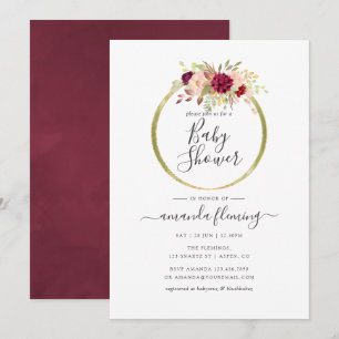 Convite Chá de Bebê Boho Geométrico Burgundy e Blush